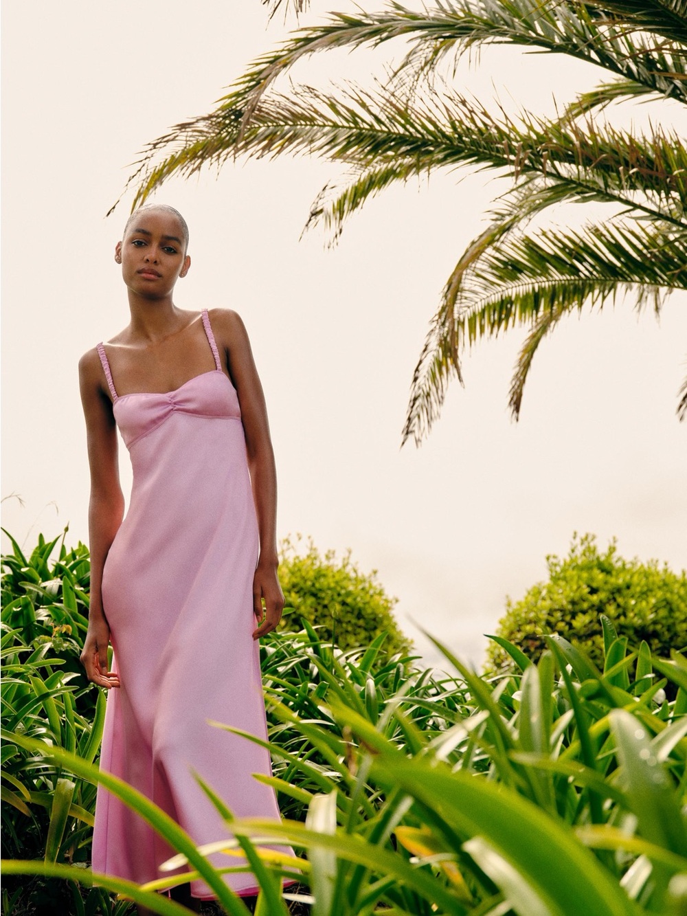 Zara Pink Slip Midi Dress with Twisted Bust S